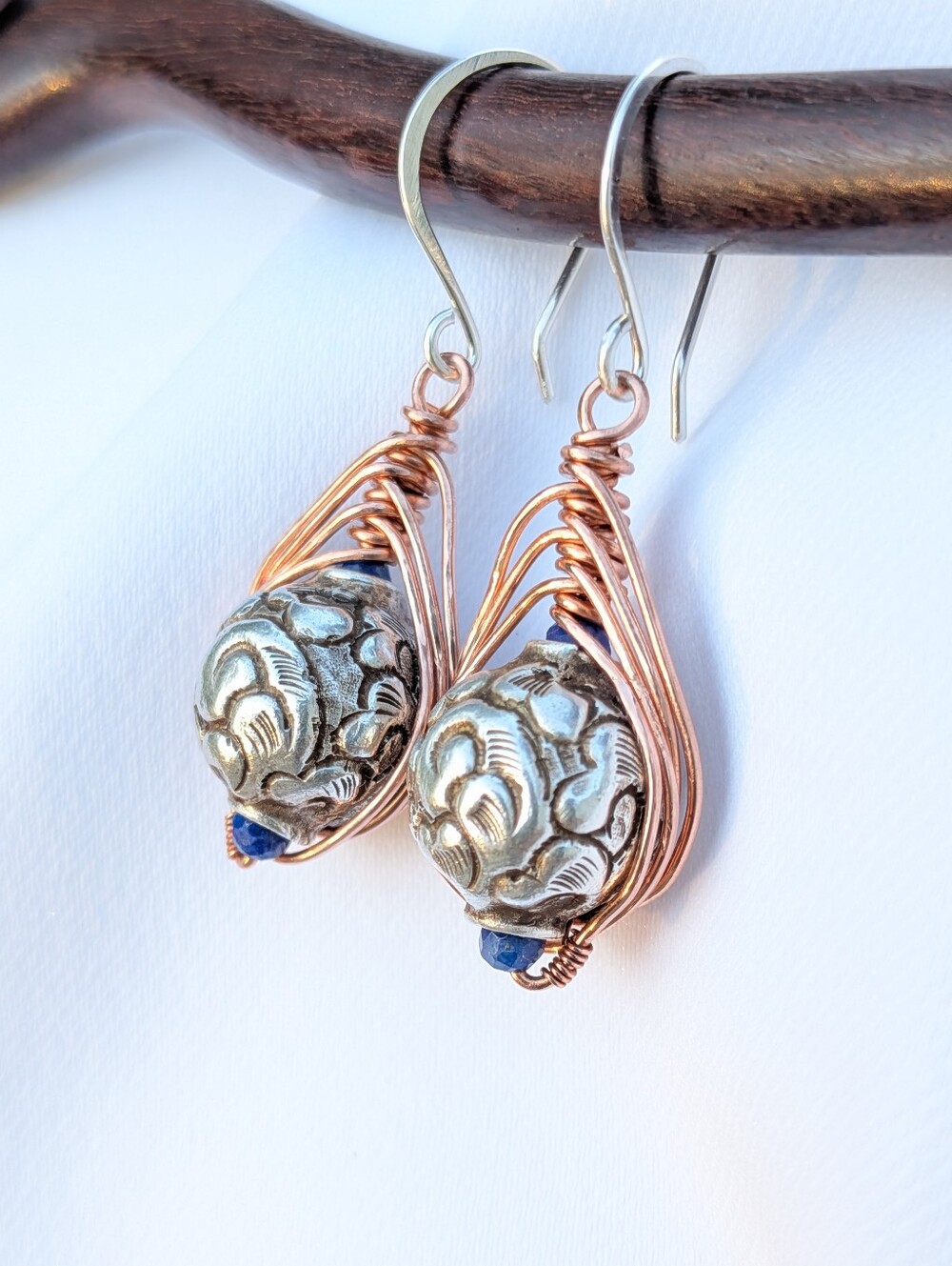 Artisan Repousse Earrings- Mixed Metal with Sterling Silver Hooks - Picture 6 of 11